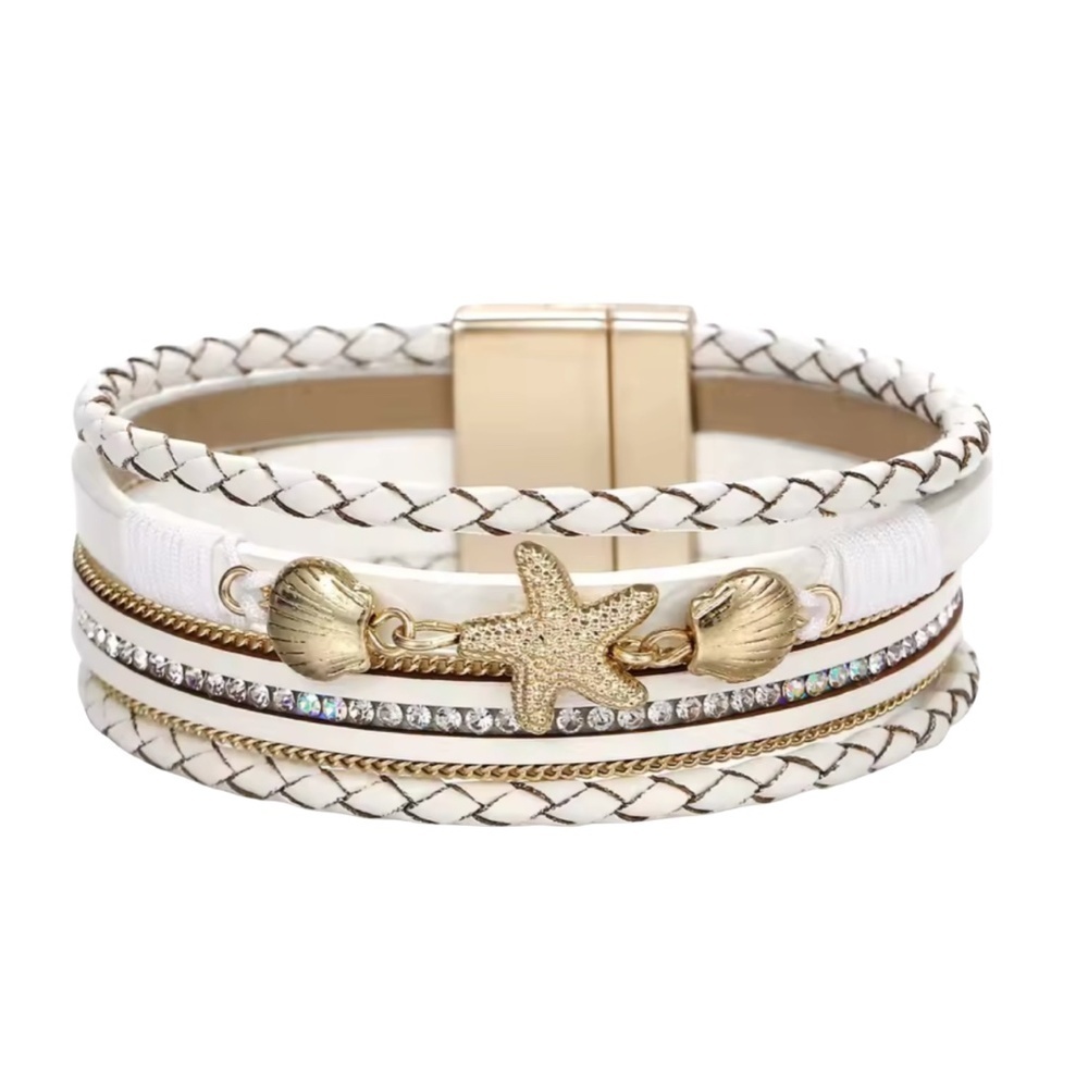 NWT White & Gold Beach-Inspired Bracelet with Starfish Charm